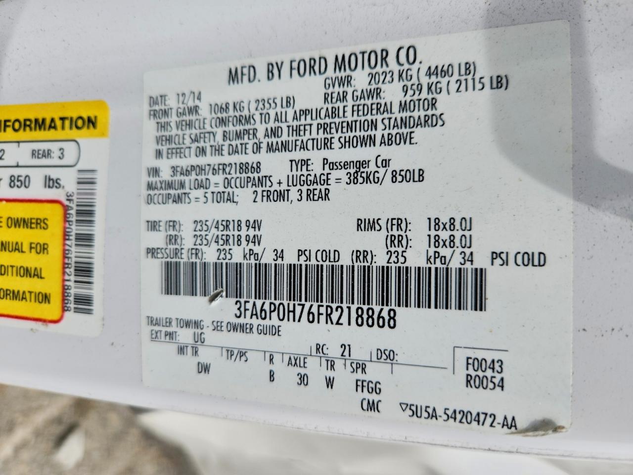 FORD FUSION 2015 — 14