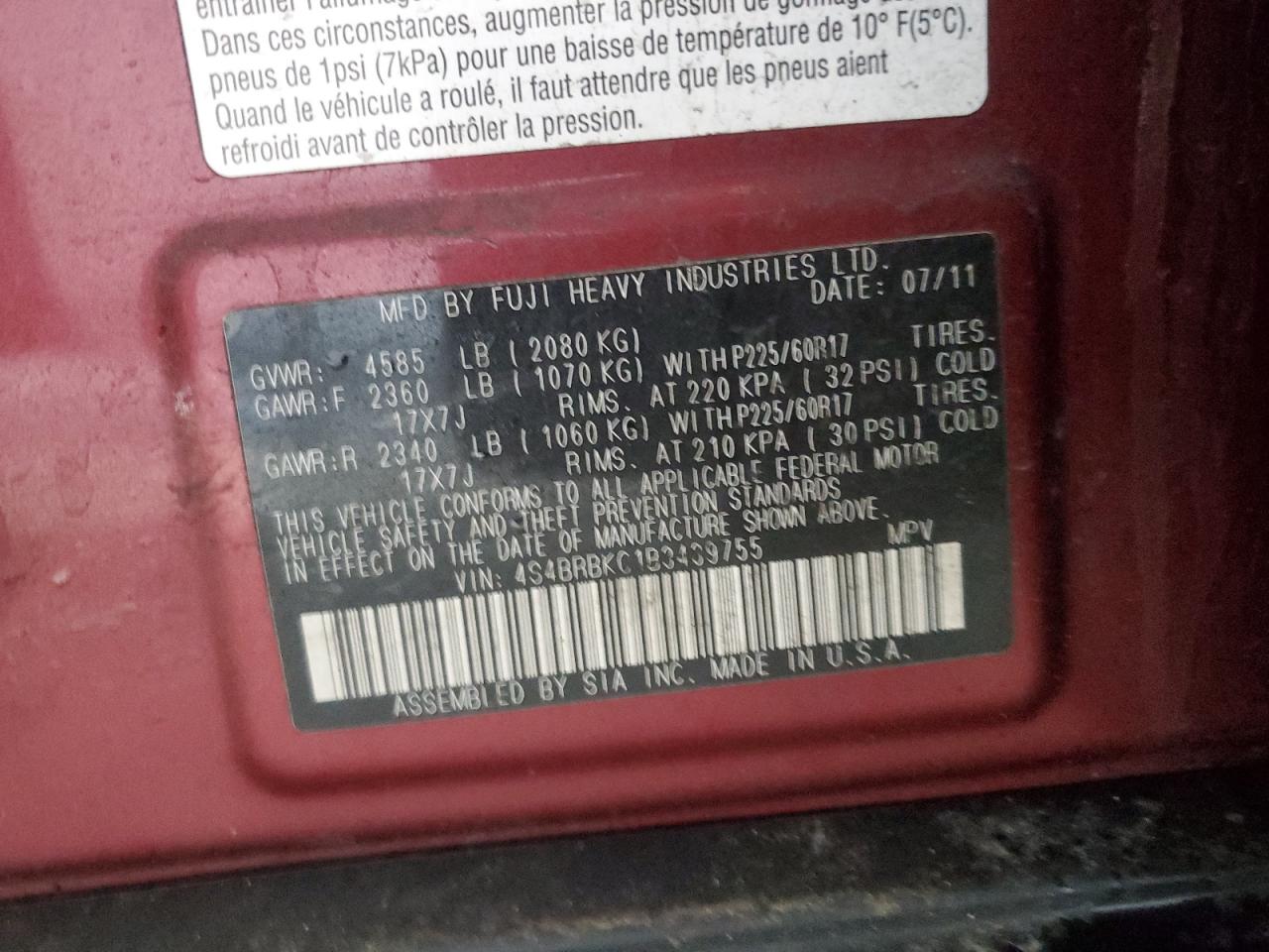 SUBARU OUTBACK 2011 — 13