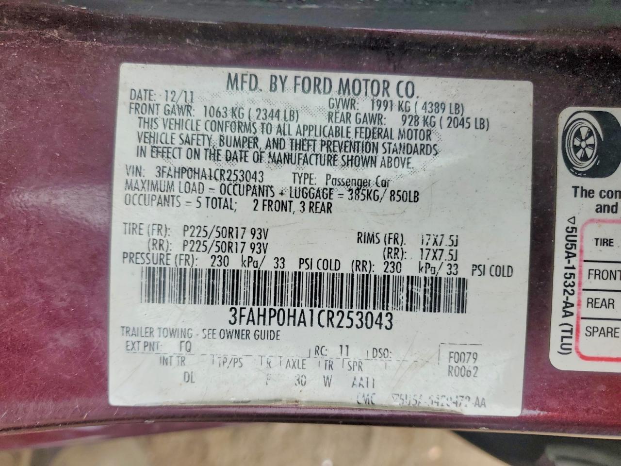 FORD FUSION 2012 — 13