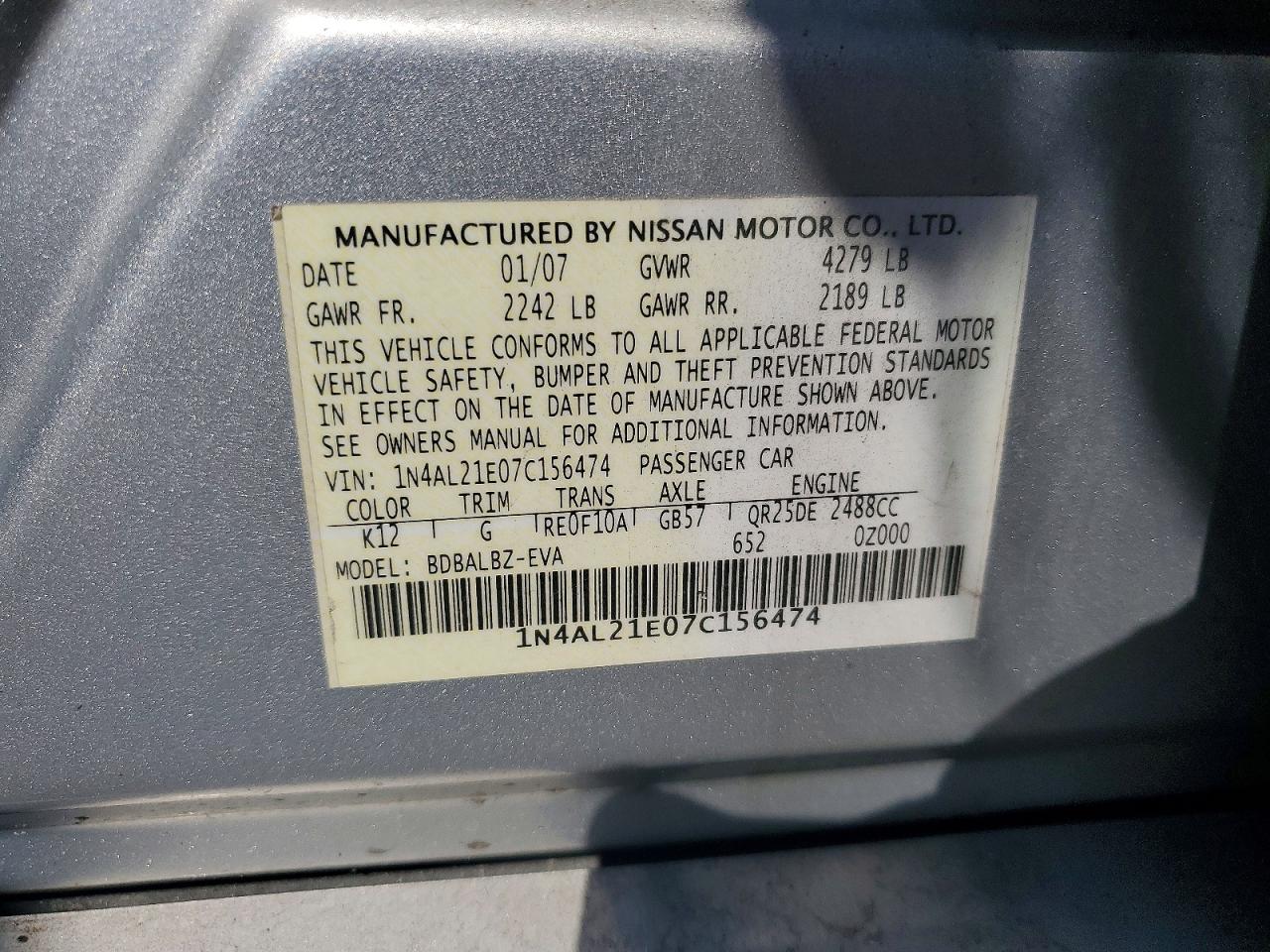 NISSAN ALTIMA 2007 — 13