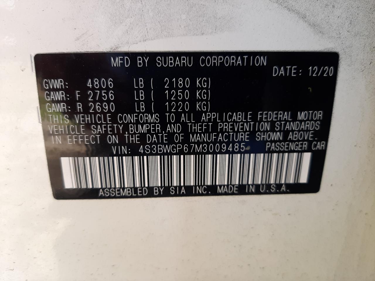 SUBARU LEGACY 2021 — 13