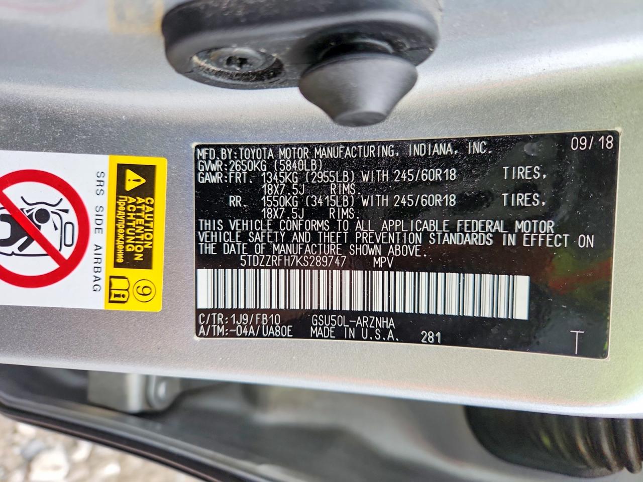 TOYOTA HIGHLANDER 2019 — 14