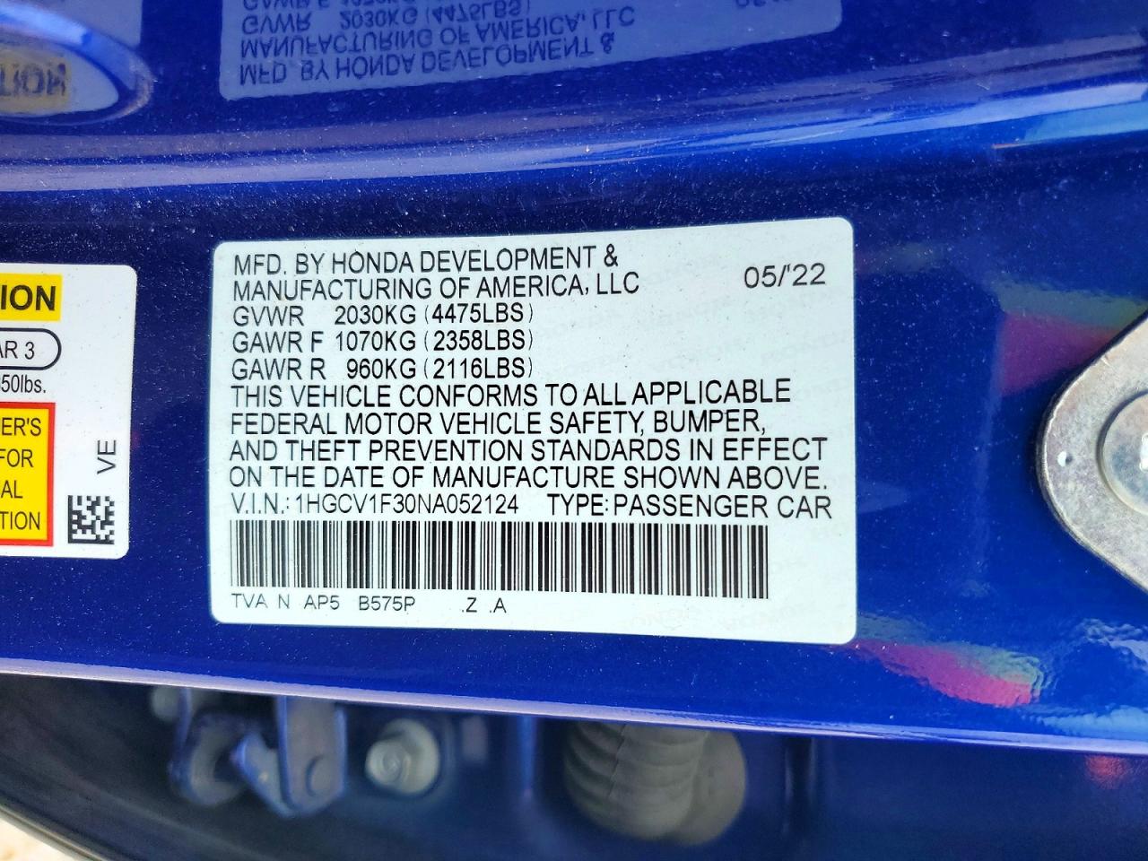 HONDA ACCORD 2022 — 14