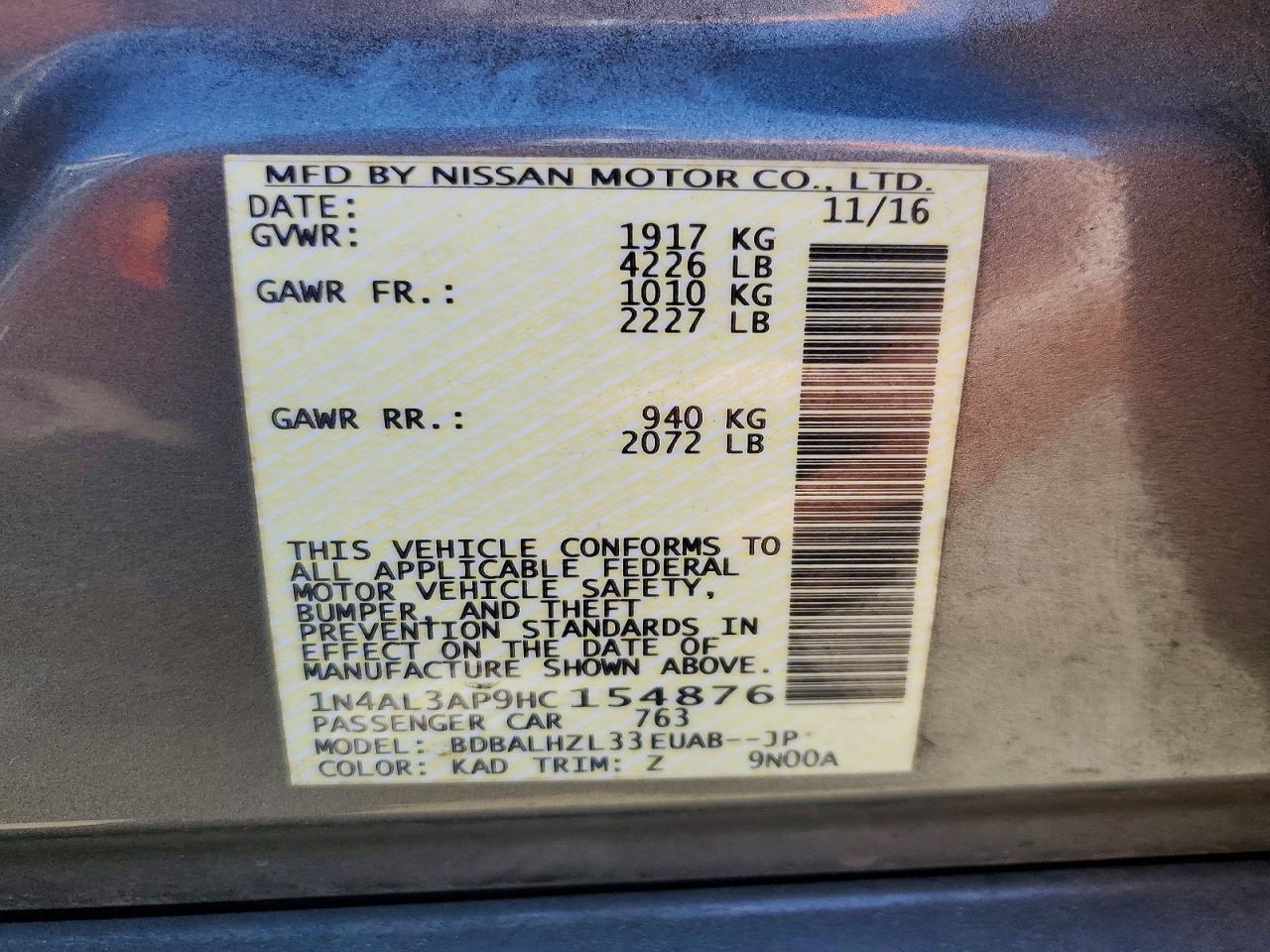 NISSAN ALTIMA 2017 — 13
