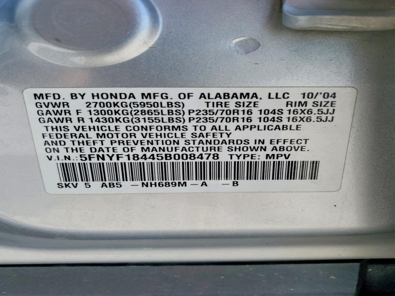 HONDA PILOT 2005 — 15