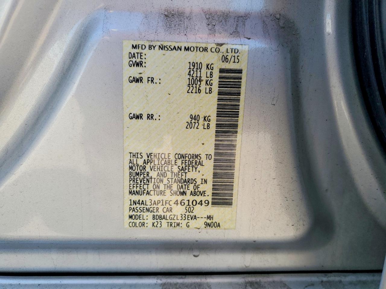 NISSAN ALTIMA 2015 — 13