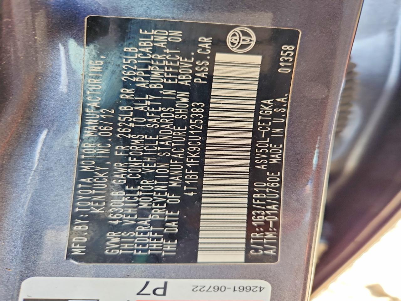TOYOTA CAMRY 2012 — 13