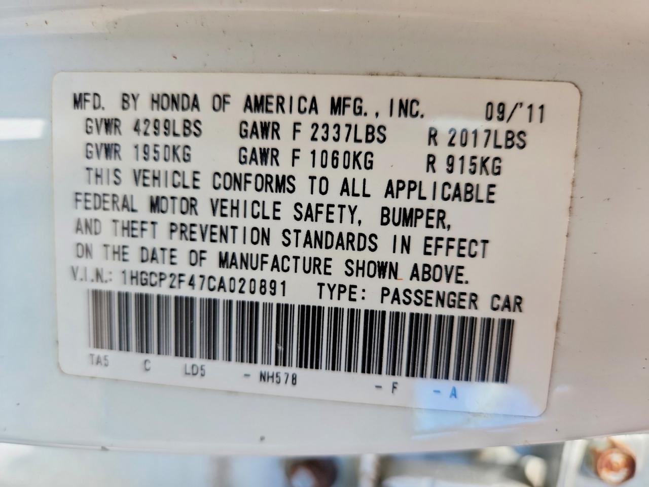 HONDA ACCORD 2012 — 13