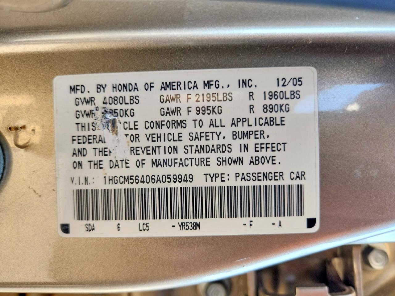 HONDA ACCORD 2006 — 13