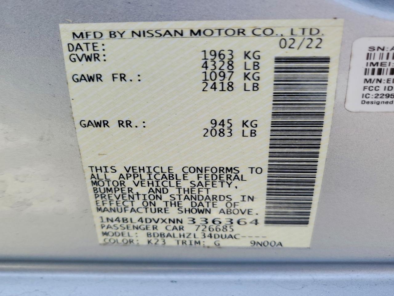 NISSAN ALTIMA 2022 — 14