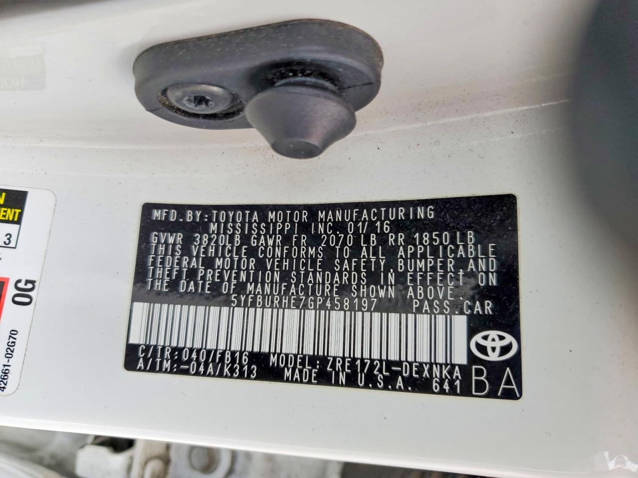 TOYOTA COROLLA 2016 — 13