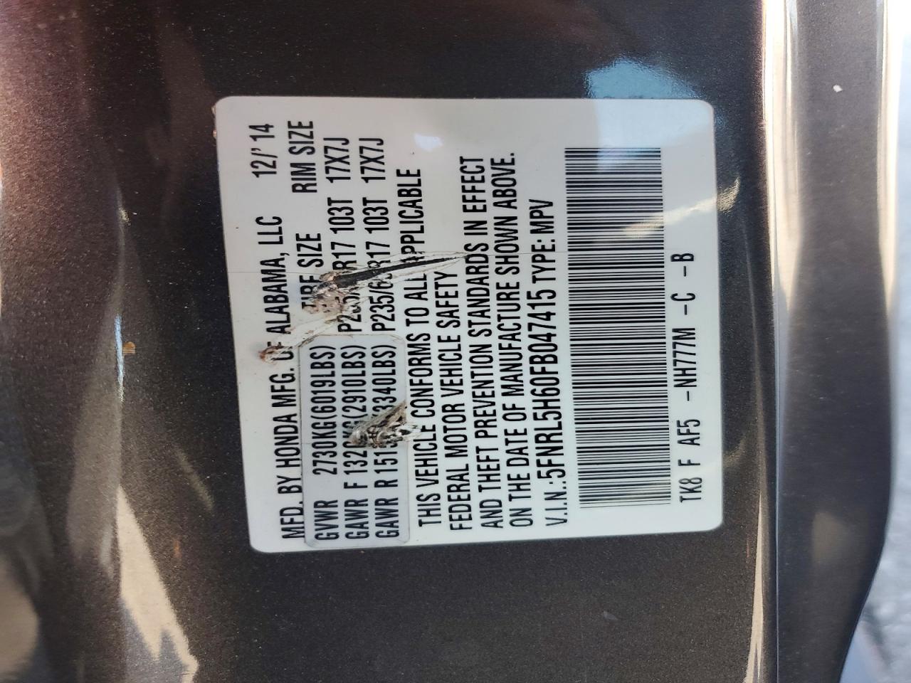 HONDA ODYSSEY 2015 — 14
