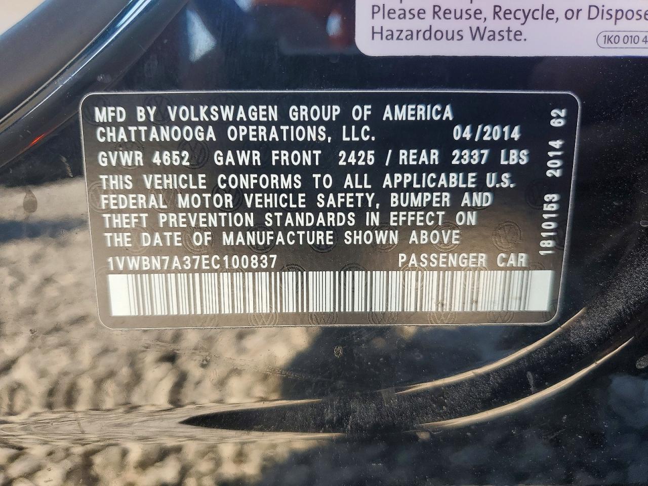 VOLKSWAGEN PASSAT 2014 — 13