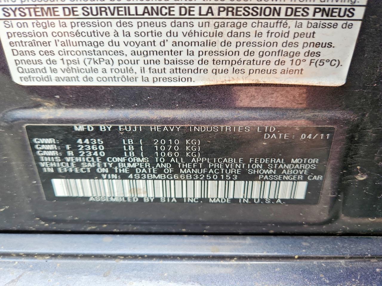 SUBARU LEGACY 2011 — 13