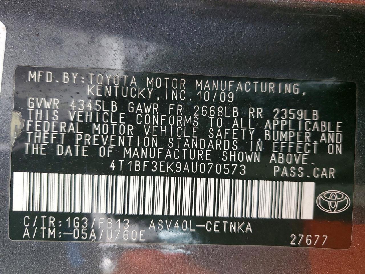 TOYOTA CAMRY 2010 — 13
