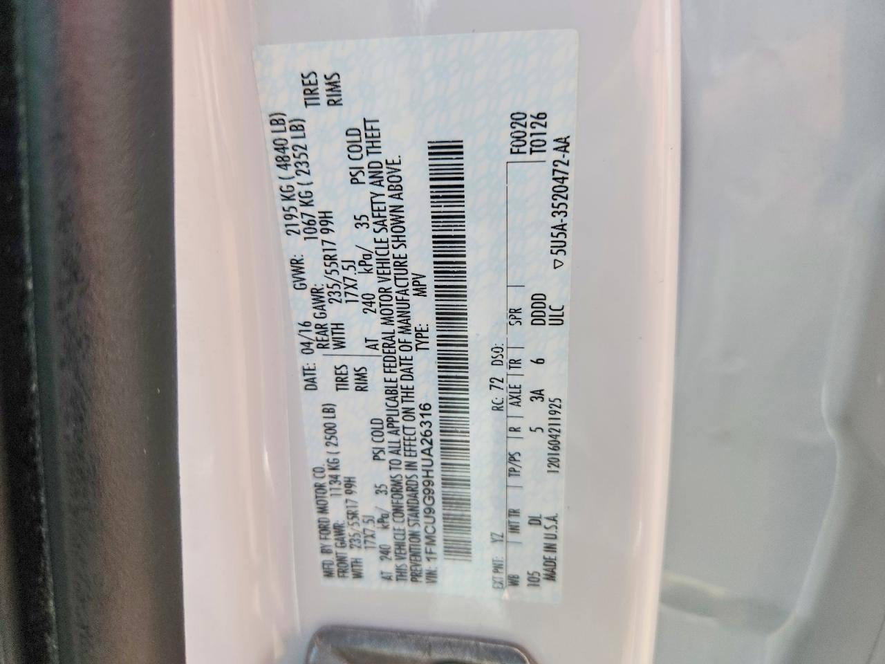 FORD ESCAPE 2017 — 13