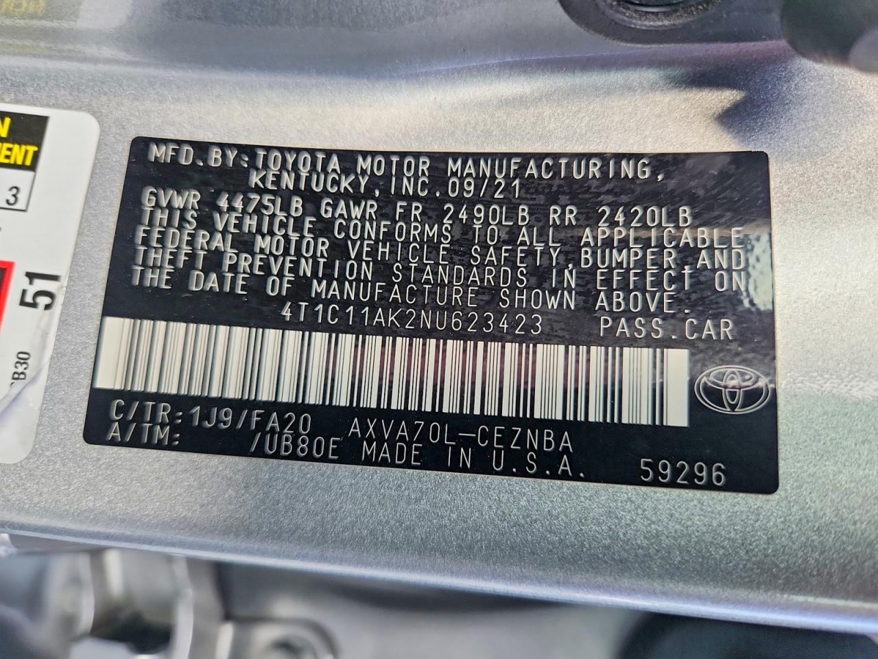 TOYOTA CAMRY 2022 — 13