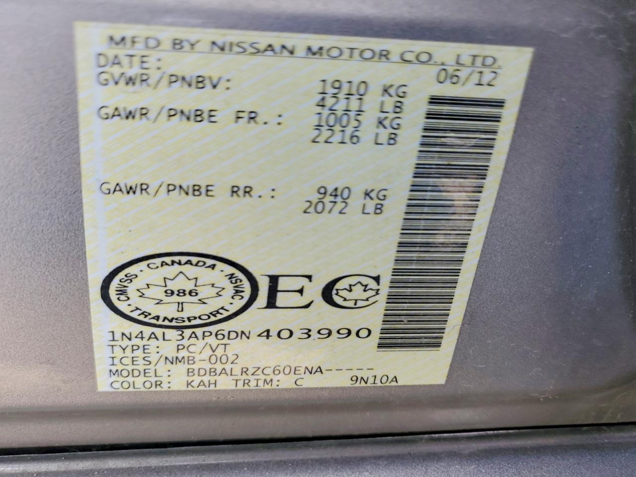 NISSAN ALTIMA 2013 — 14