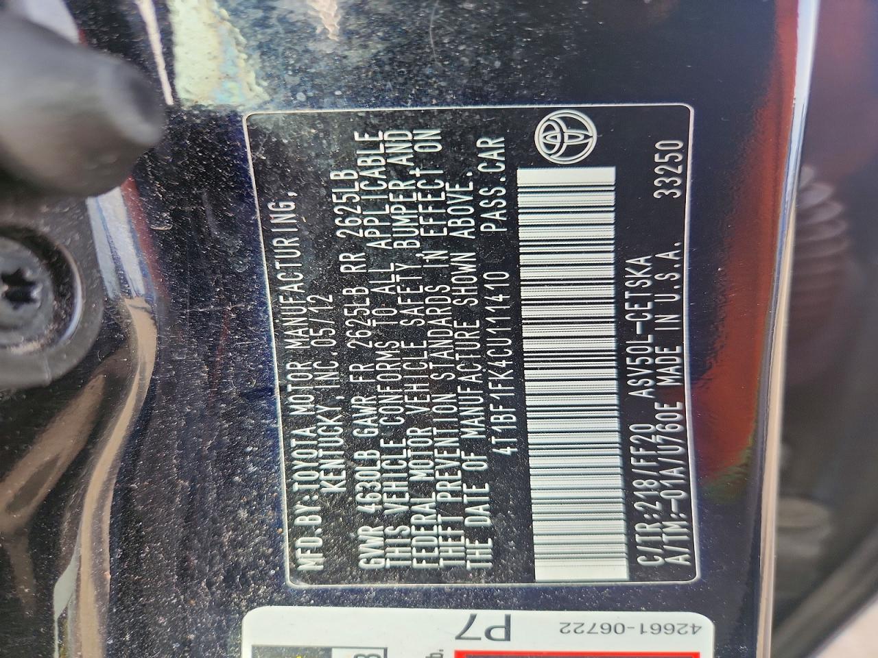 TOYOTA CAMRY 2012 — 13