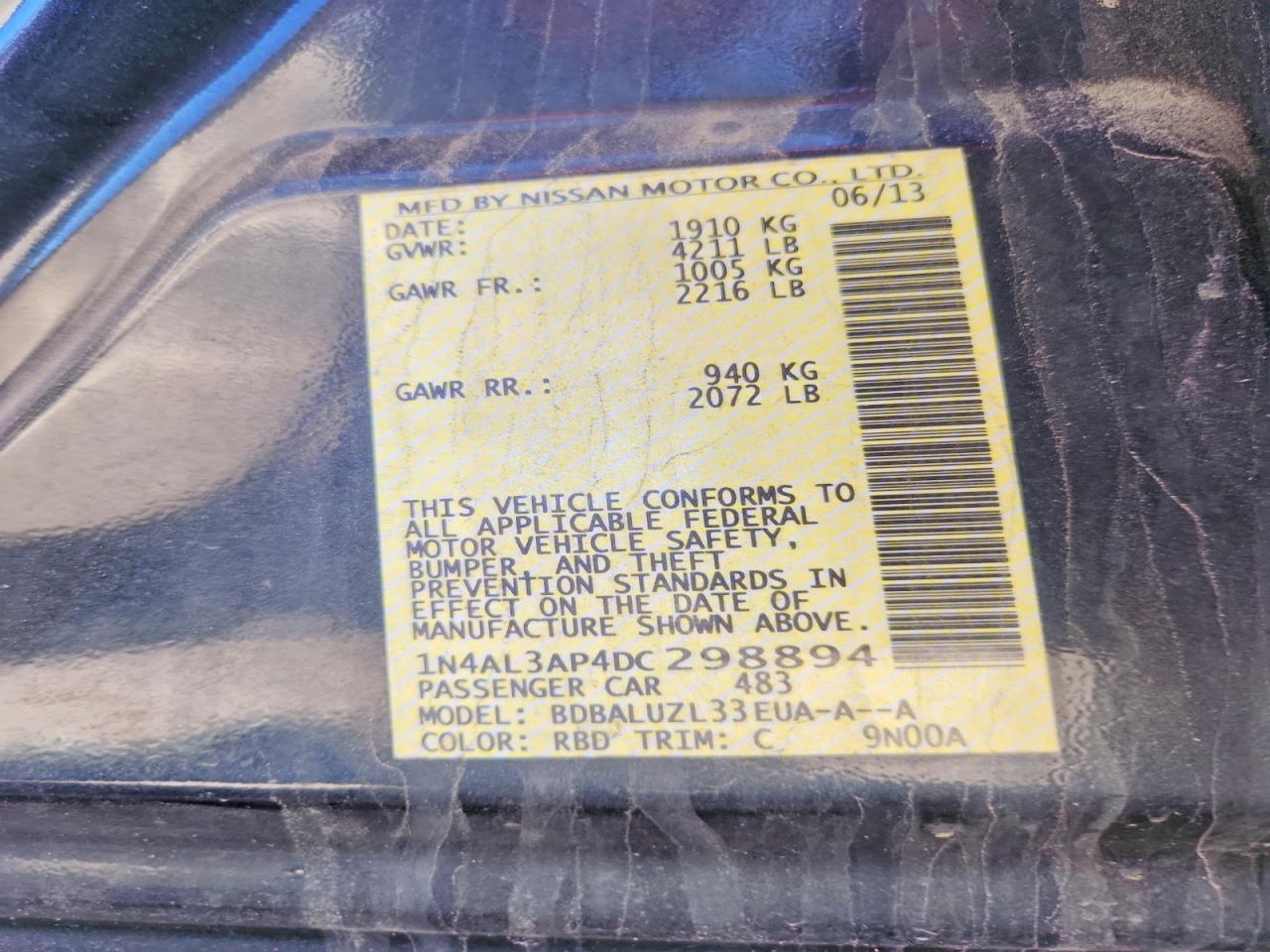 NISSAN ALTIMA 2013 — 14