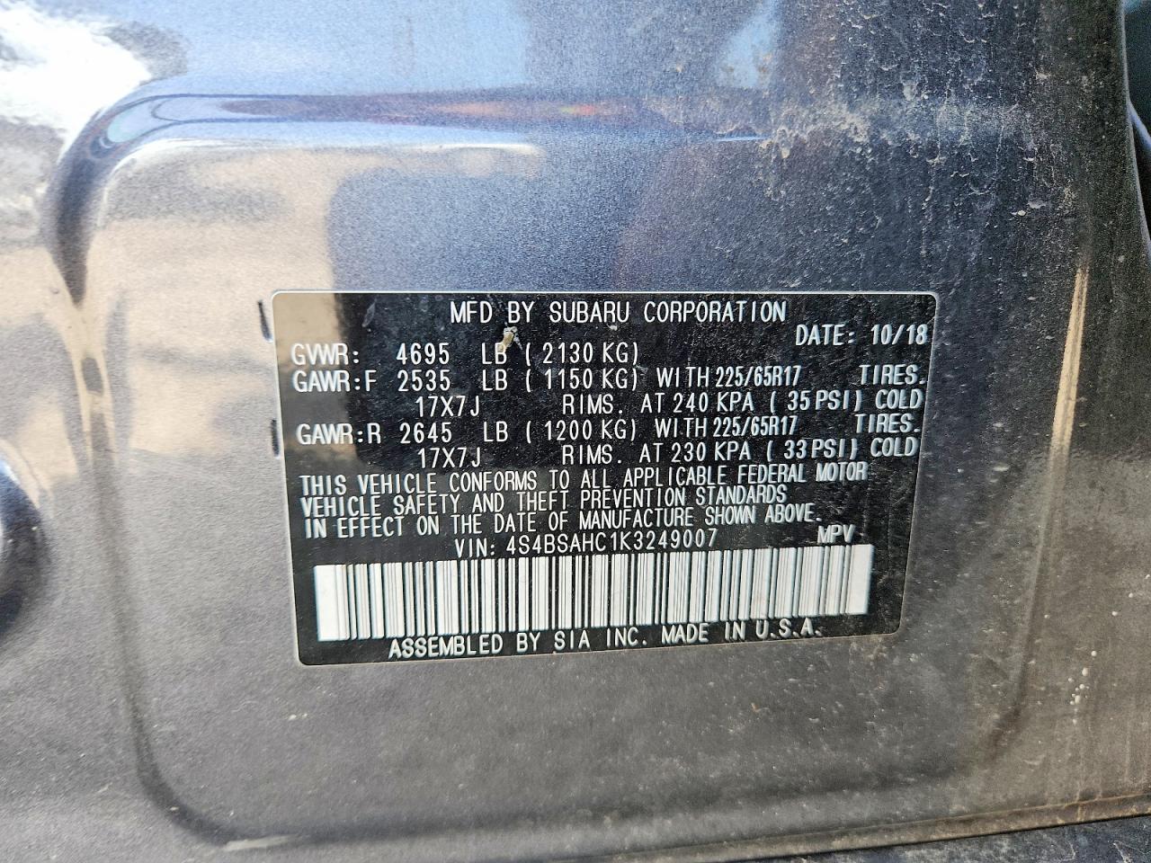 SUBARU OUTBACK 2019 — 14