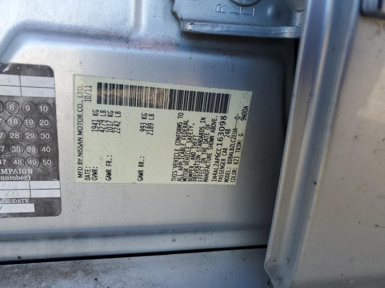 NISSAN ALTIMA 2012 — 14