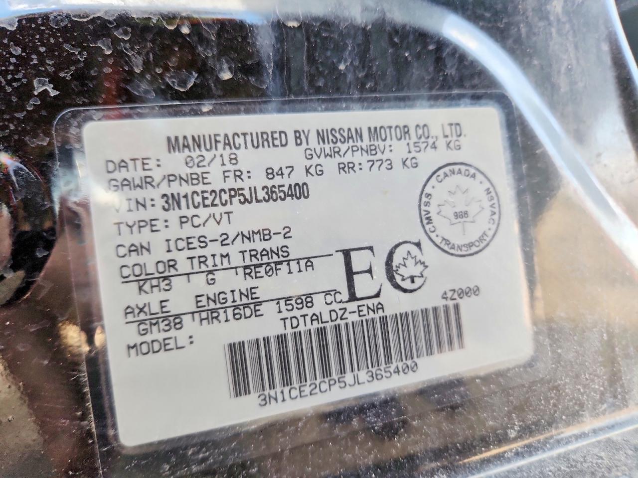 NISSAN VERSA NOTE 2018 — 12