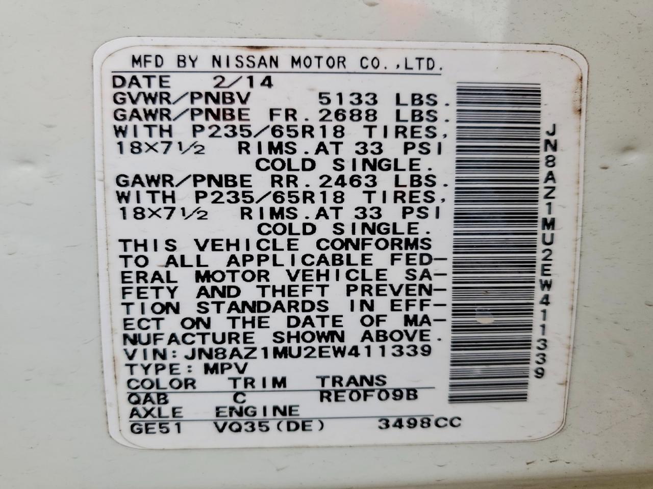 NISSAN MURANO 2014 — 13
