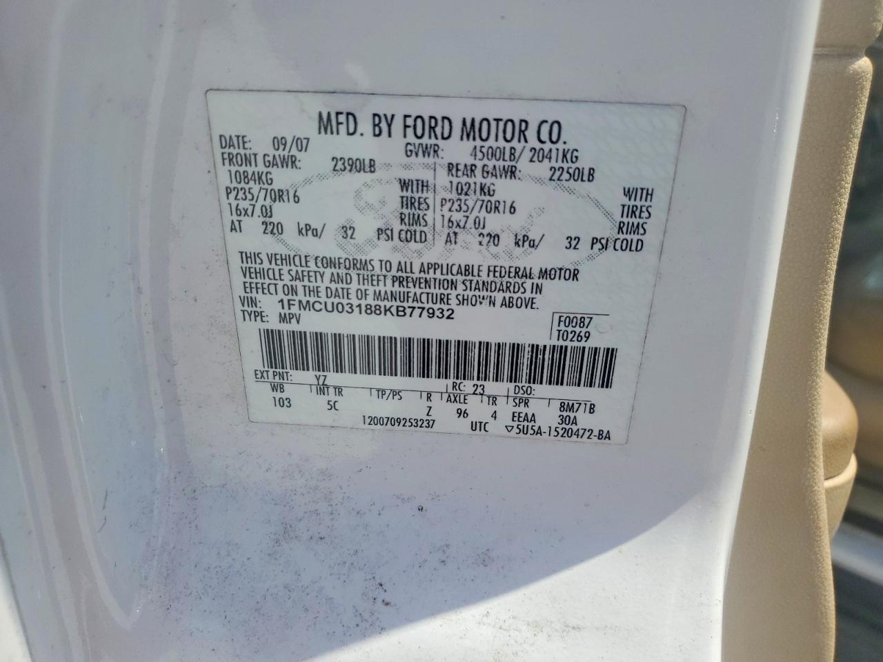 FORD ESCAPE 2008 — 12