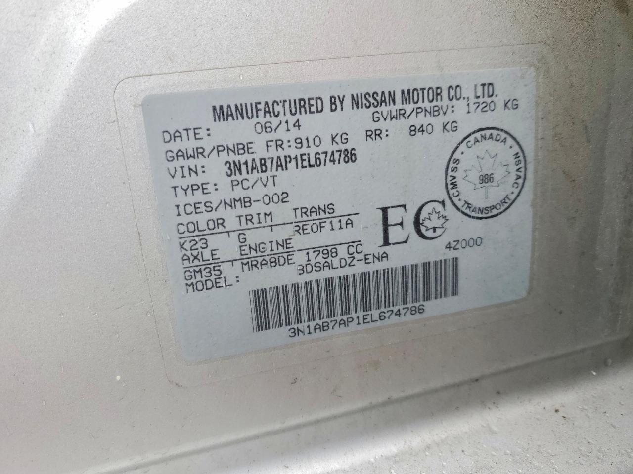 NISSAN SENTRA 2014 — 12