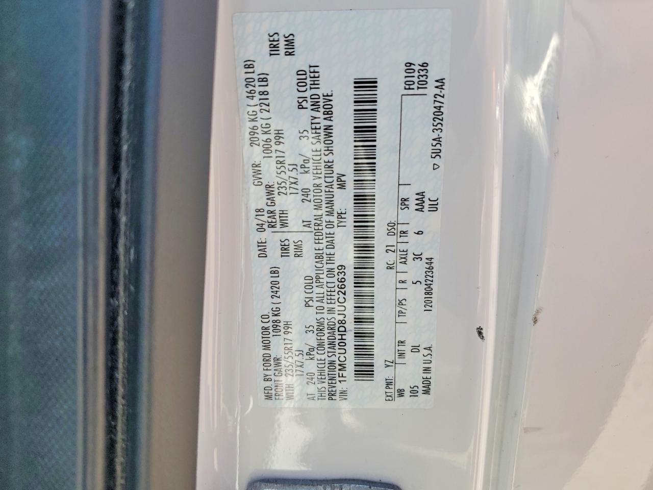 FORD ESCAPE 2018 — 13