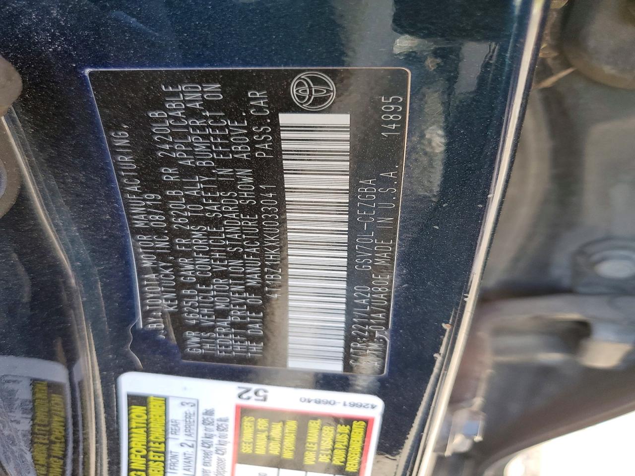 TOYOTA CAMRY 2019 — 12