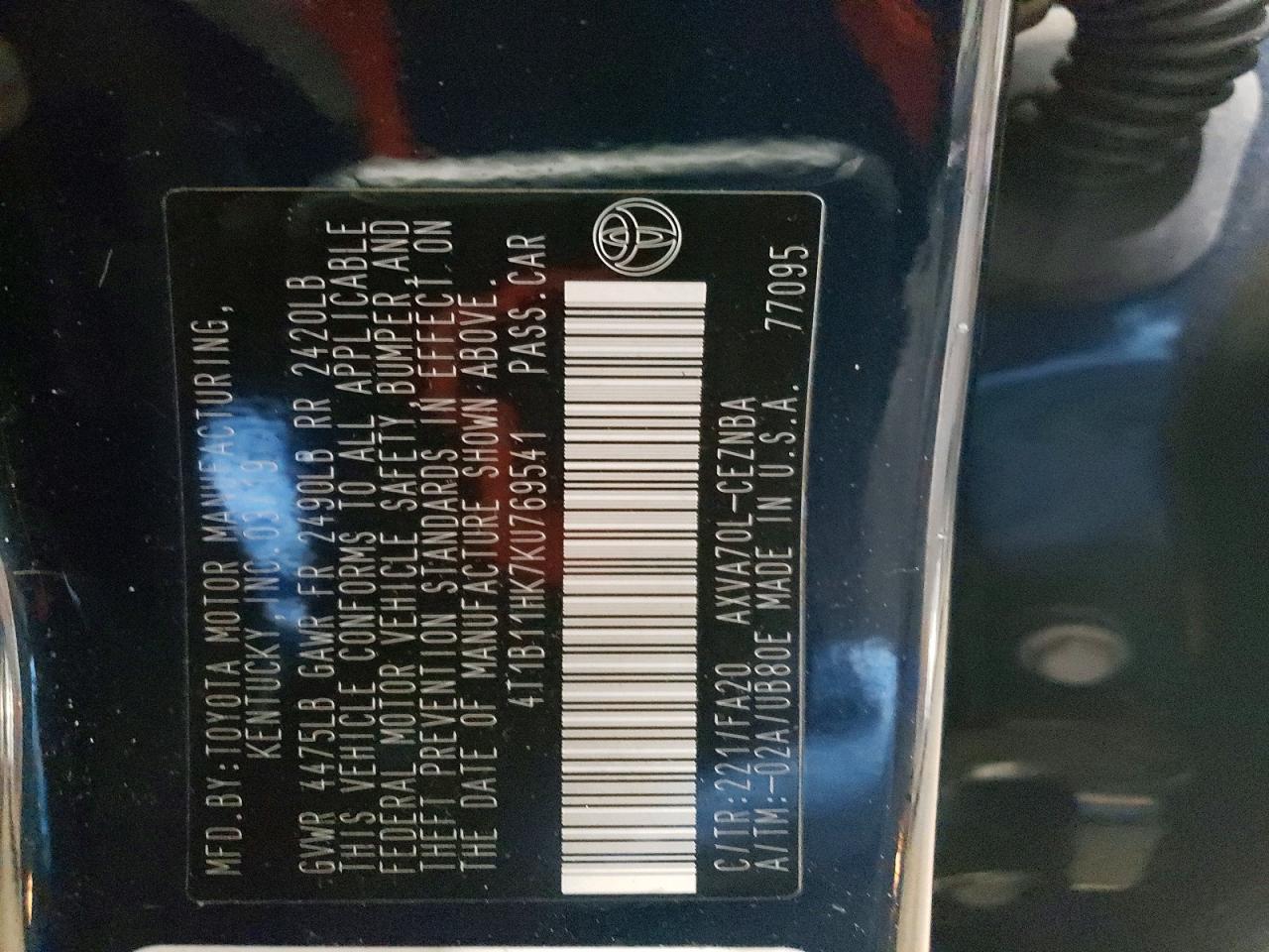 TOYOTA CAMRY 2019 — 12